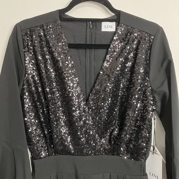 NWT LINI Black Stella Sequined Jumpsuit - Picture 5 of 10